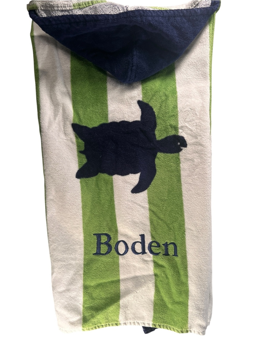 Pottery Barn Kids Hooded Beach Towel 100%Cotton Toddler Turtle Green/Blue Boden